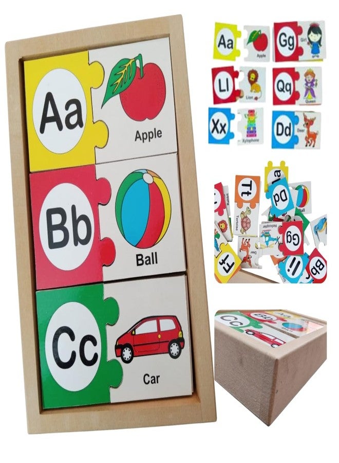 Toyjos Kids Alphabet Learning Puzzle Set | Non-Toxic Colorful 2pcs Jigsaw Puzzle with Wooden Box | Early Education Capital and Small Letter Matching Toy with Pictures for Preschooler Kids, Boys, Girls - Image 2